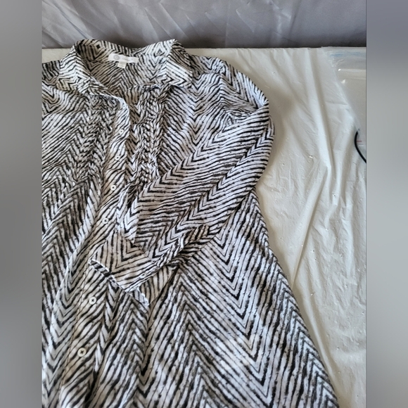 Christina Black and White Striped Button Down Blouse, Size Large - Picture 7 of 7